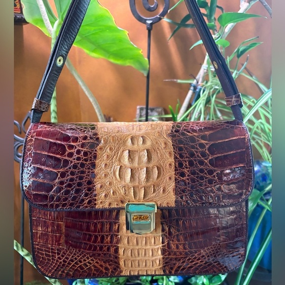20th Century Classic Two-Tone Crocodile Satchel Shoulder bag Purse Genuine Skin - Picture 1 of 16